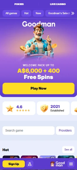 Goodman casino on a mobile browser